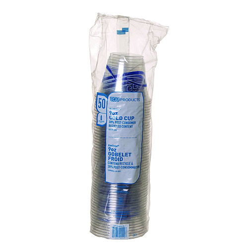 Eco-Products BlueStripe 25% Recycled Content Cold Cups, 9 oz, Clear/Blue, 50/Pack, 20 Packs/Carton (EPCR9)