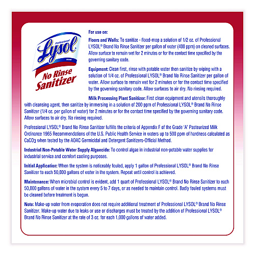 Lysol No Rinse Sanitizer Concentrate, 1 gal Bottle, 4/Carton (74389)