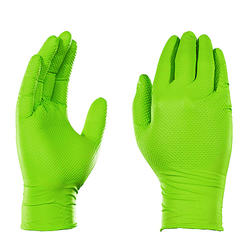 GloveWorks by AMMEX Heavy-Duty Industrial Nitrile Gloves, Powder-Free, 8 mil, Medium, Green, 100 Gloves/Box, 10 Boxes/Carton (GWGN44100CT)