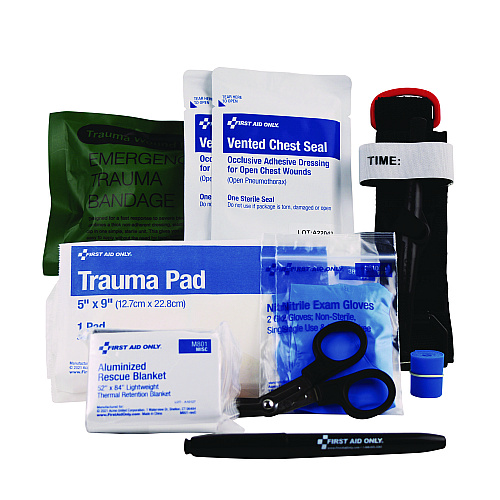 First Aid Only Right Response Bleeding Control Kit for Limb and Chest Wounds, 16 Pieces, Fabric Pouch (91513)