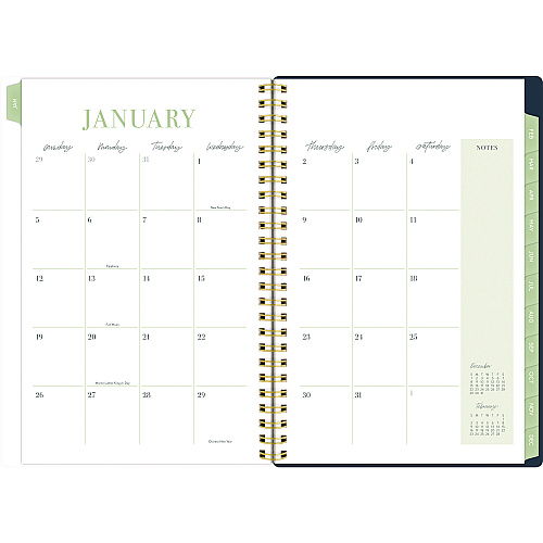 Cambridge Leah Bisch Weekly/Monthly Floral Planner, Floral Artwork, 8.5 x 6.38, Blue/White/Gold Cover, 12-Month (Jan to Dec): 2025 (LB34200)