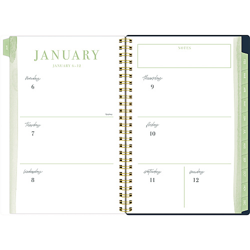 Cambridge Leah Bisch Weekly/Monthly Floral Planner, Floral Artwork, 8.5 x 6.38, Blue/White/Gold Cover, 12-Month (Jan to Dec): 2025 (LB34200)
