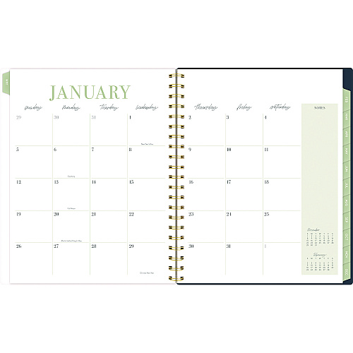 Cambridge Leah Bisch Weekly/Monthly Floral Planner, Floral Artwork, 11 x 9.25, Blue/White/Gold Cover, 12-Month (Jan to Dec): 2025 (LB34905)