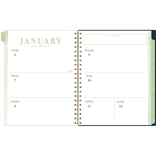 Cambridge Leah Bisch Weekly/Monthly Floral Planner, Floral Artwork, 11 x 9.25, Blue/White/Gold Cover, 12-Month (Jan to Dec): 2025 (LB34905)
