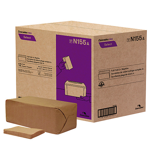 Cascades Select Full Fold II Napkins, 1-Ply, 12 x 8.5, White, 800/Pack, 12 Packs/Carton (N155)