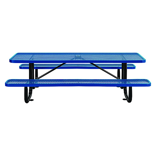 Global Industrial Expanded Steel Picnic Table, Rectangular, 96 x 62 x 29.5, Blue Top, Blue Base/Legs (277153BL)