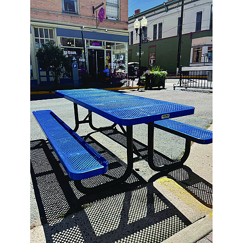 Global Industrial Expanded Steel Picnic Table, Rectangular, 96 x 62 x 29.5, Blue Top, Blue Base/Legs (277153BL)