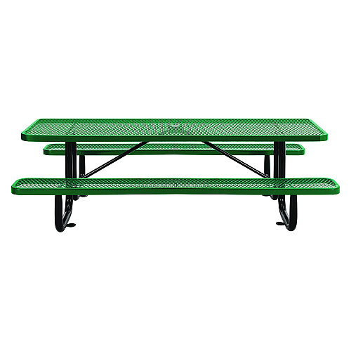 Global Industrial Expanded Steel Picnic Table, Rectangular, 96 x 62 x 29.5, Green Top, Green Base/Legs (277153GN)