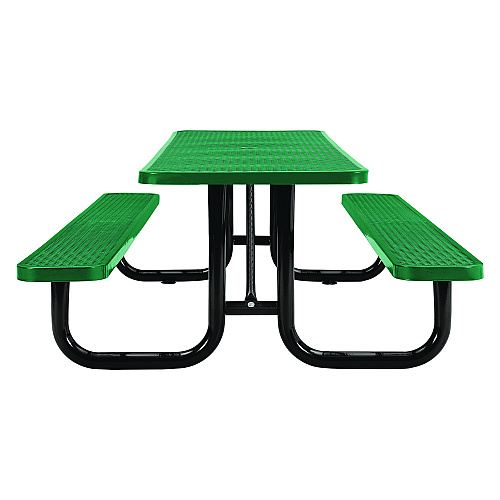 Global Industrial Expanded Steel Picnic Table, Rectangular, 96 x 62 x 29.5, Green Top, Green Base/Legs (277153GN)