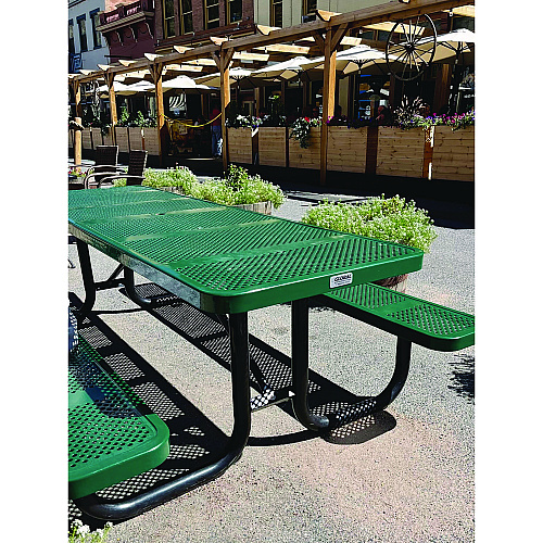 Global Industrial Expanded Steel Picnic Table, Rectangular, 96 x 62 x 29.5, Green Top, Green Base/Legs (277153GN)