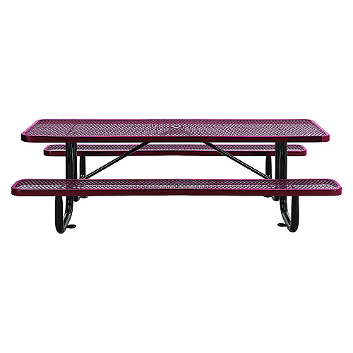 Global Industrial Expanded Steel Picnic Table, Rectangular, 96 x 62 x 29.5, Red Top, Red Base/Legs (277153RD)