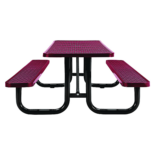 Global Industrial Expanded Steel Picnic Table, Rectangular, 96 x 62 x 29.5, Red Top, Red Base/Legs (277153RD)
