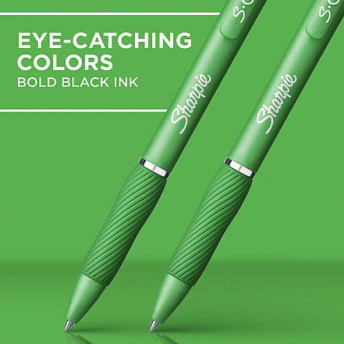 Sharpie S-Gel Fashion Barrel Gel Pen, Retractable, Medium 0.7 mm, Black Ink, Green Barrel, 4/Pack (2195731)