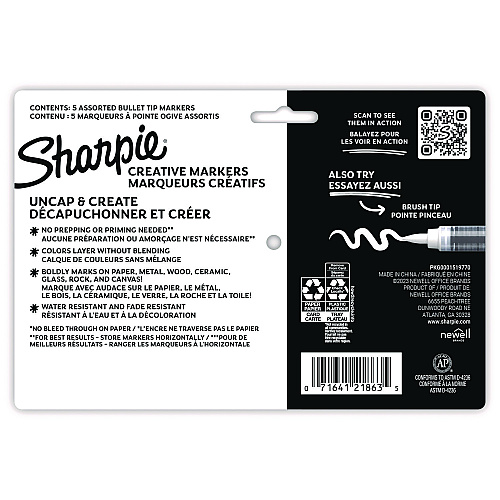 Sharpie Creative Markers, Medium Bullet Tip, Assorted Colors, 5/Pack (2196902)