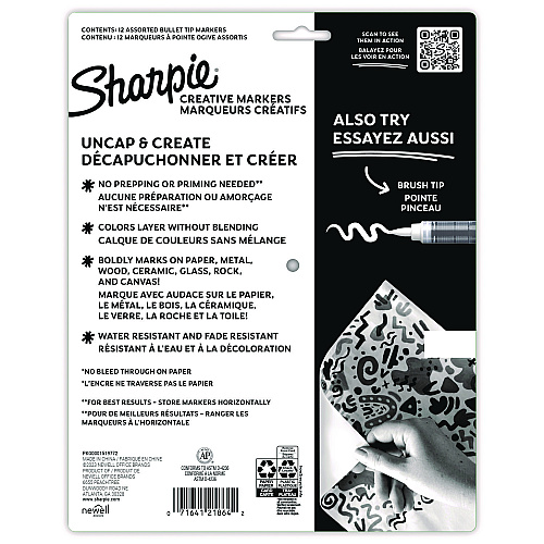 Sharpie Creative Markers, Medium Bullet Tip, Assorted Colors, 12/Pack (2196905)