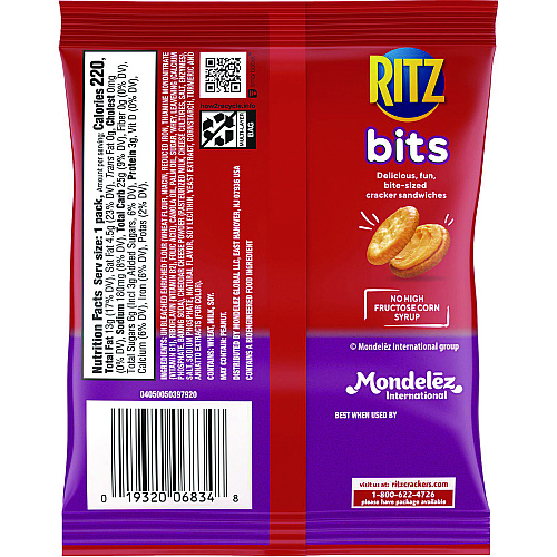 Nabisco Ritz Bits, Cheese, 1.5 oz Packs, 60/Carton (06834)
