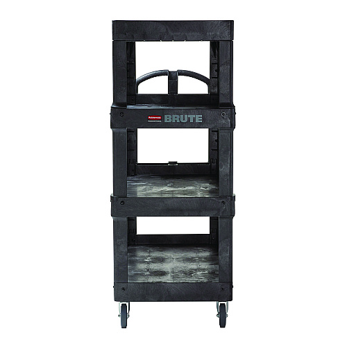Rubbermaid Commercial BRUTE Heavy-Duty Ergo Utility Cart, Plastic, 4 Shelves, 700 lb Capacity, 24.35" x 54.1" x 62.4", Black (2128657)