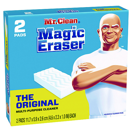Mr. Clean Magic Eraser, 4.6 x 2.3, 1" Thick, White, 2/Pack, 12 Packs/Carton (43515)