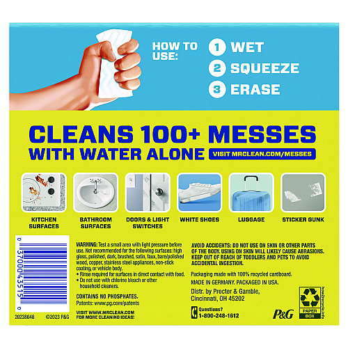 Mr. Clean Magic Eraser, 4.6 x 2.3, 1" Thick, White, 2/Pack, 12 Packs/Carton (43515)