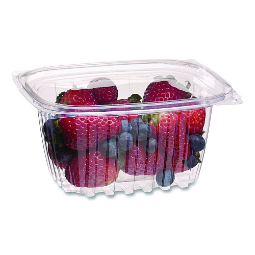 Eco-Products Renewable and Compostable Rectangular Deli Containers with Lid, 16 oz, 3 x 4 x 3, Clear, Plastic, 100/Pack, 3 Packs/Carton (EPRC16)