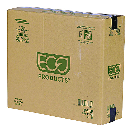 Eco-Products Unwrapped Straw, 5.75, Plastic, Black, 20,000/Carton (EPST513)