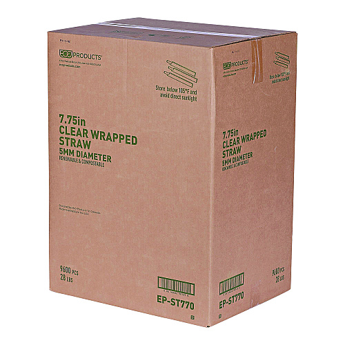 Eco-Products Clear Wrapped Straw, 7.75", PLA, 400/Pack, 24 Packs/Carton (EPST770)