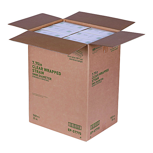 Eco-Products Clear Wrapped Straw, 7.75", PLA, 400/Pack, 24 Packs/Carton (EPST770)