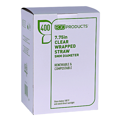 Eco-Products Clear Wrapped Straw, 7.75", PLA, 400/Pack, 24 Packs/Carton (EPST770)
