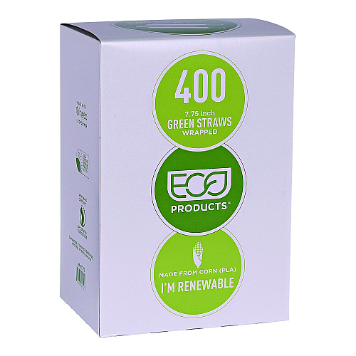 Eco-Products Wrapped Straw, 7.75", Green, Plastic, 9,600/Carton (EPST772)