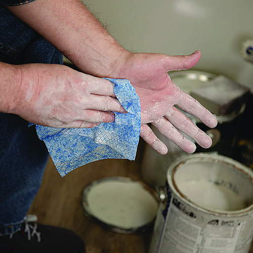 SCRUBS Hand Cleaner Towels, 1-Ply, 10 x 12, Citrus, Blue/White, 72/Bucket, 6 Buckets/Carton (42272CT)