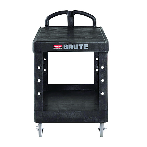 Rubbermaid Commercial Heavy-Duty Utility Cart with Flat Shelves, Plastic, 2 Shelves, 500 lb Capacity, 25.25" x 54" x 36", Black (4545BLA)