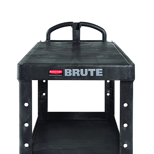 Rubbermaid Commercial Heavy-Duty Utility Cart with Flat Shelves, Plastic, 2 Shelves, 500 lb Capacity, 25.25" x 54" x 36", Black (4545BLA)