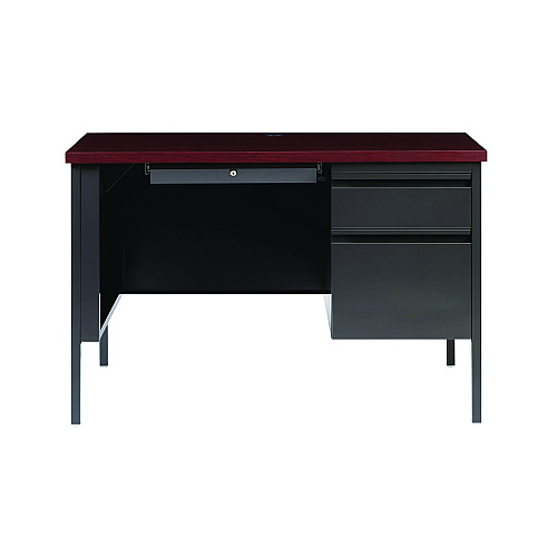 Alera Single Pedestal Steel Desk, 45" x 24" x 29.5", Mahogany/Charcoal, Charcoal Legs (ALEHSD4524CM)