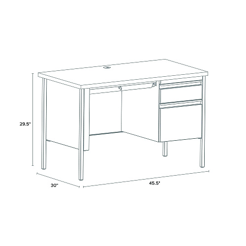Alera Single Pedestal Steel Desk, 45" x 24" x 29.5", Mahogany/Charcoal, Charcoal Legs (ALEHSD4524CM)
