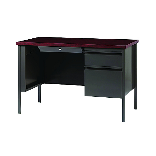 Alera Single Pedestal Steel Desk, 45" x 24" x 29.5", Mahogany/Charcoal, Charcoal Legs (ALEHSD4524CM)
