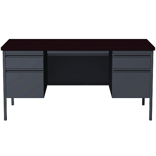 Alera Double Pedestal Steel Desk, 60" x 30" x 29.5", Mahogany/Charcoal, Charcoal Legs (ALEHSD6030CM)