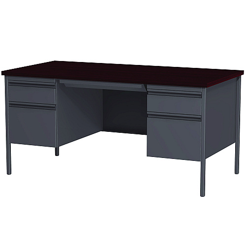 Alera Double Pedestal Steel Desk, 60" x 30" x 29.5", Mahogany/Charcoal, Charcoal Legs (ALEHSD6030CM)