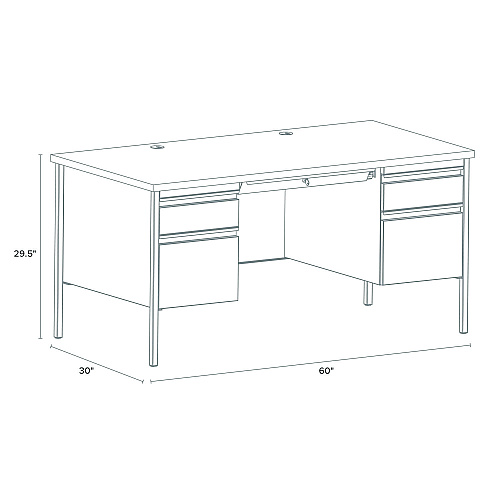 Alera Double Pedestal Steel Desk, 60" x 30" x 29.5", Mahogany/Charcoal, Charcoal Legs (ALEHSD6030CM)