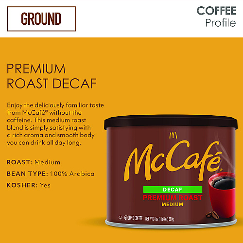 McCafe Ground Coffee, Premium Roast Decaf, 24 oz Can (079737)