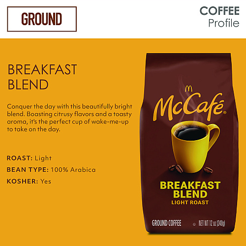 McCafe Ground Coffee, Breakfast Blend, 12 oz Bag (5533EA)