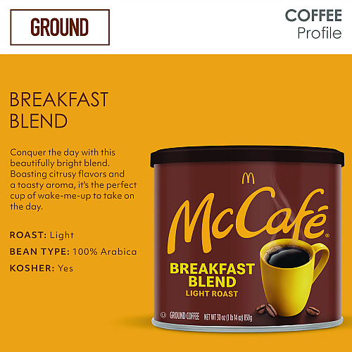 McCafe Ground Coffee, Breakfast Blend, 30 oz Can (7152EA)