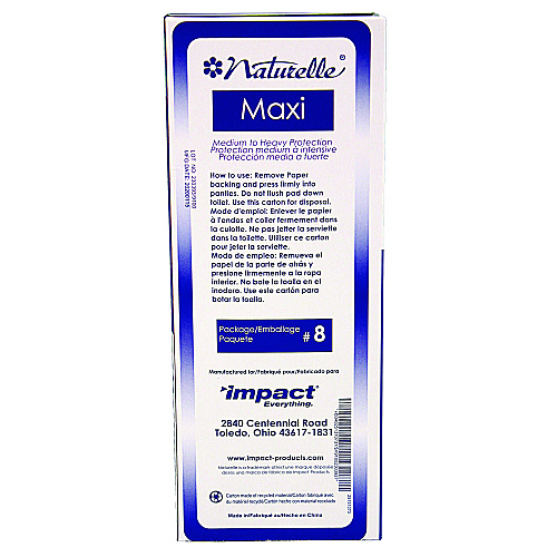 Impact Naturelle Maxi Pads, #8 Ultra Thin, 250 Individually Wrapped/Carton (25131073)