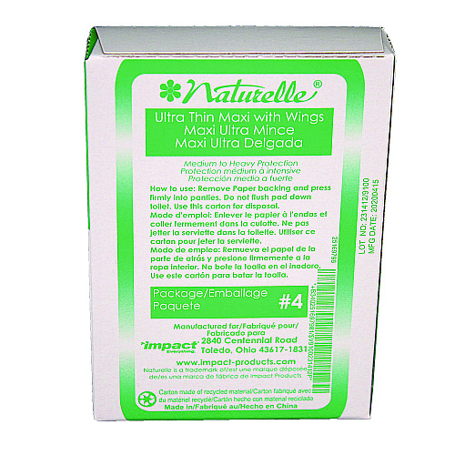 Impact Naturelle Maxi Pads, #4 Ultra Thin with Wings, 200 Individually Wrapped/Carton (25169798)