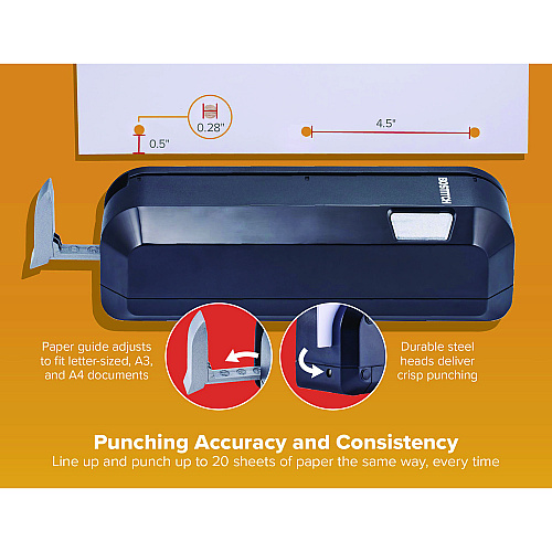 Bostitch 20-Sheet Electric Three-Hole Punch, 9/32" Holes, Black (EHP20BLK)