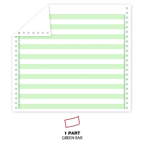 Universal Printout Paper, 1-Part, 20 lb Bond Weight, 14.88 x 11, White/Green Bar, 2,400/Carton (UNV15852)