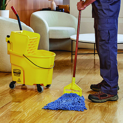 Rubbermaid Commercial Super Stitch Blend Mop Head, Large, Cotton/Synthetic, Blue, 6/Carton (D213BLU)