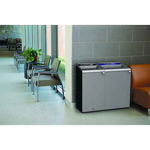 Rubbermaid Commercial Configure Indoor Recycling Waste Receptacle, Mixed Recycling, 33 gal, Metal, Gray (1961629)