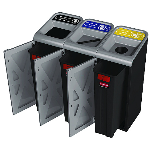 Rubbermaid Commercial Configure Indoor Recycling Waste Receptacle, 33 gal, Metal, Gray (1961628)