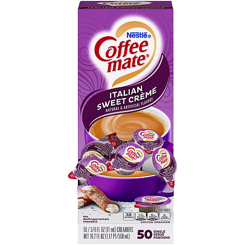 Coffee-mate Liquid Coffee Creamer, Italian Sweet Creme, 0.38 oz Mini Cups, 50/Box, 4 Boxes/Carton, 200 Total/Carton (84652CT)