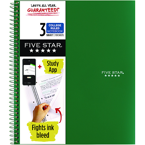Five Star Wirebound Notebook with Four Pockets, 3-Subject, Medium/College Rule, Randomly Assorted Cover Color, (150) 11 x 8.5 Sheets (06210)